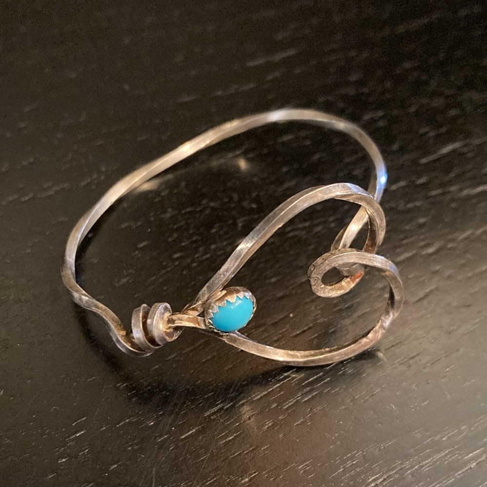 Handmade Sterling Silver Heart Bracelet w/Turquoise Bead Child or Small Adult